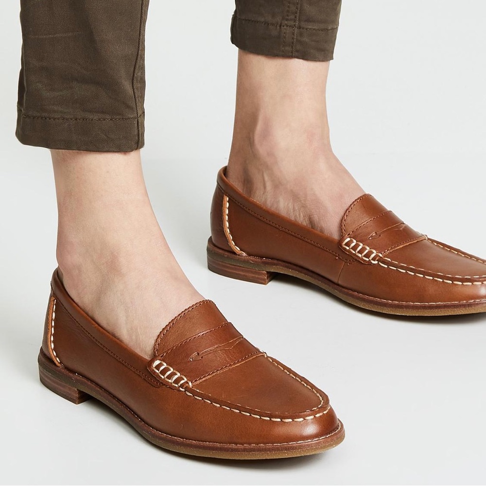 Sperry Seaport Penny Tan Leather Loafers US 8.5